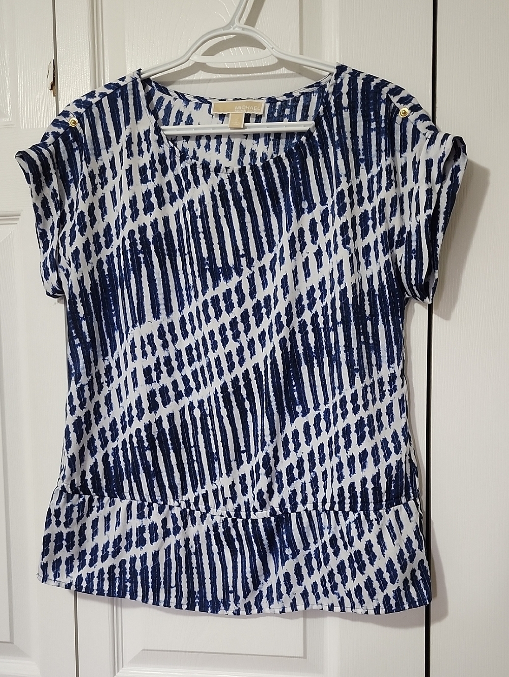 Michael Kors Navy and White Abstract Stripe Blouse